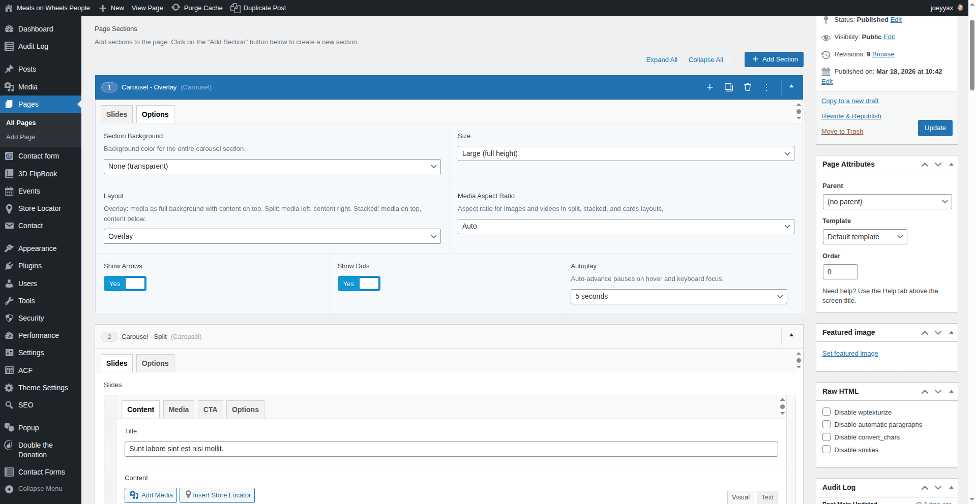 Carousel options tab