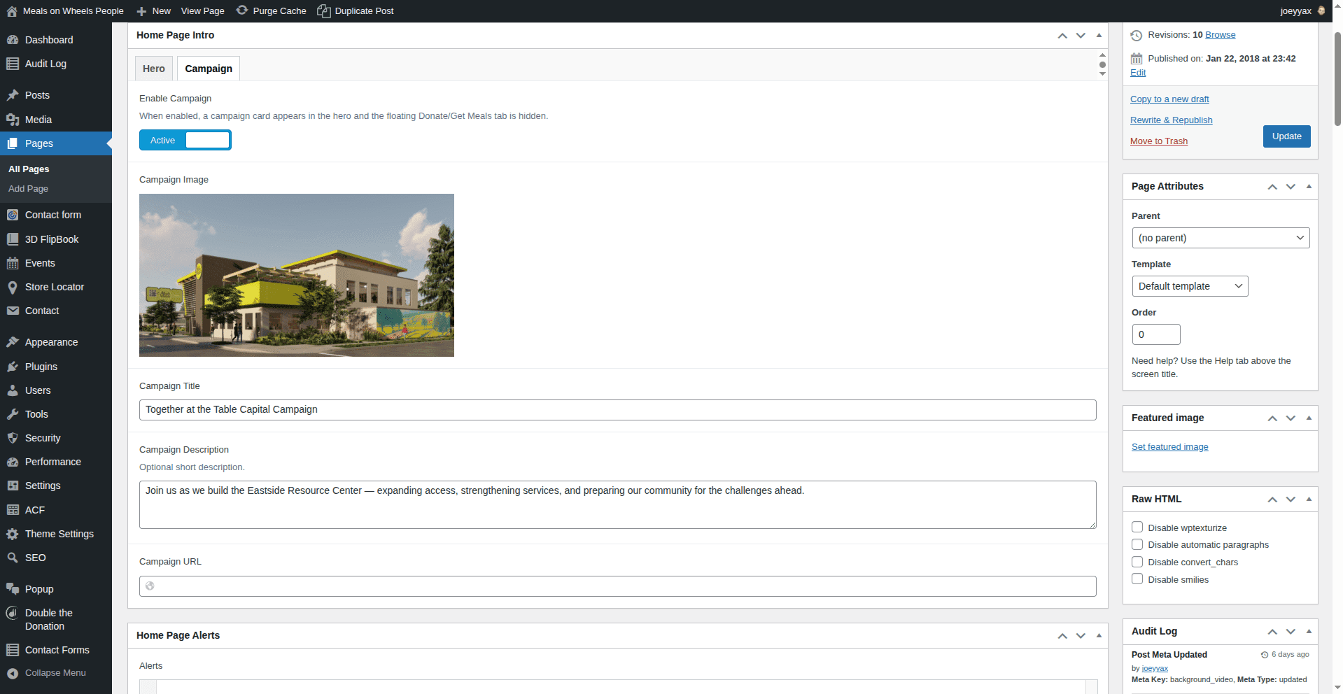 Campaign tab in the page editor