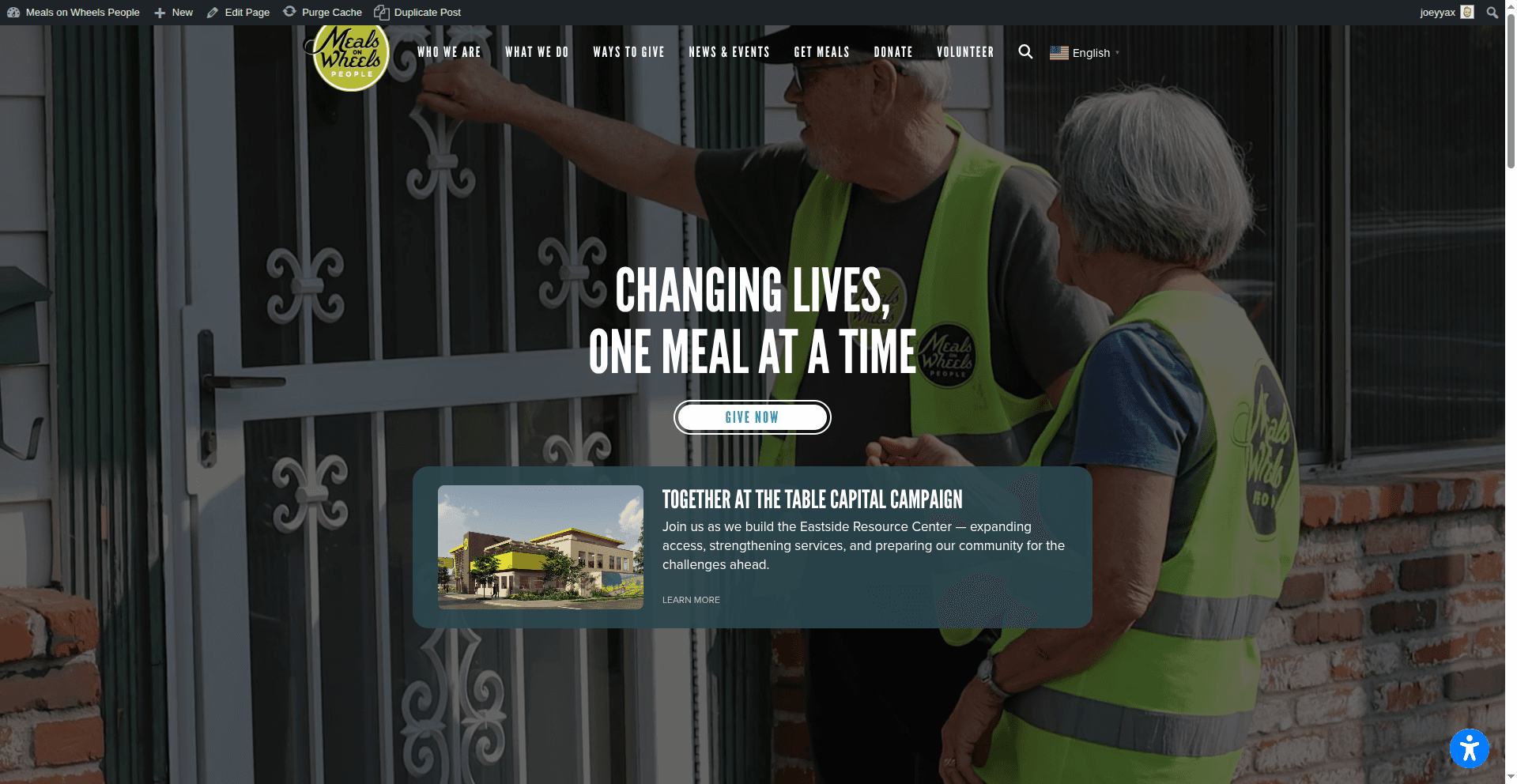 Homepage hero with campaign card